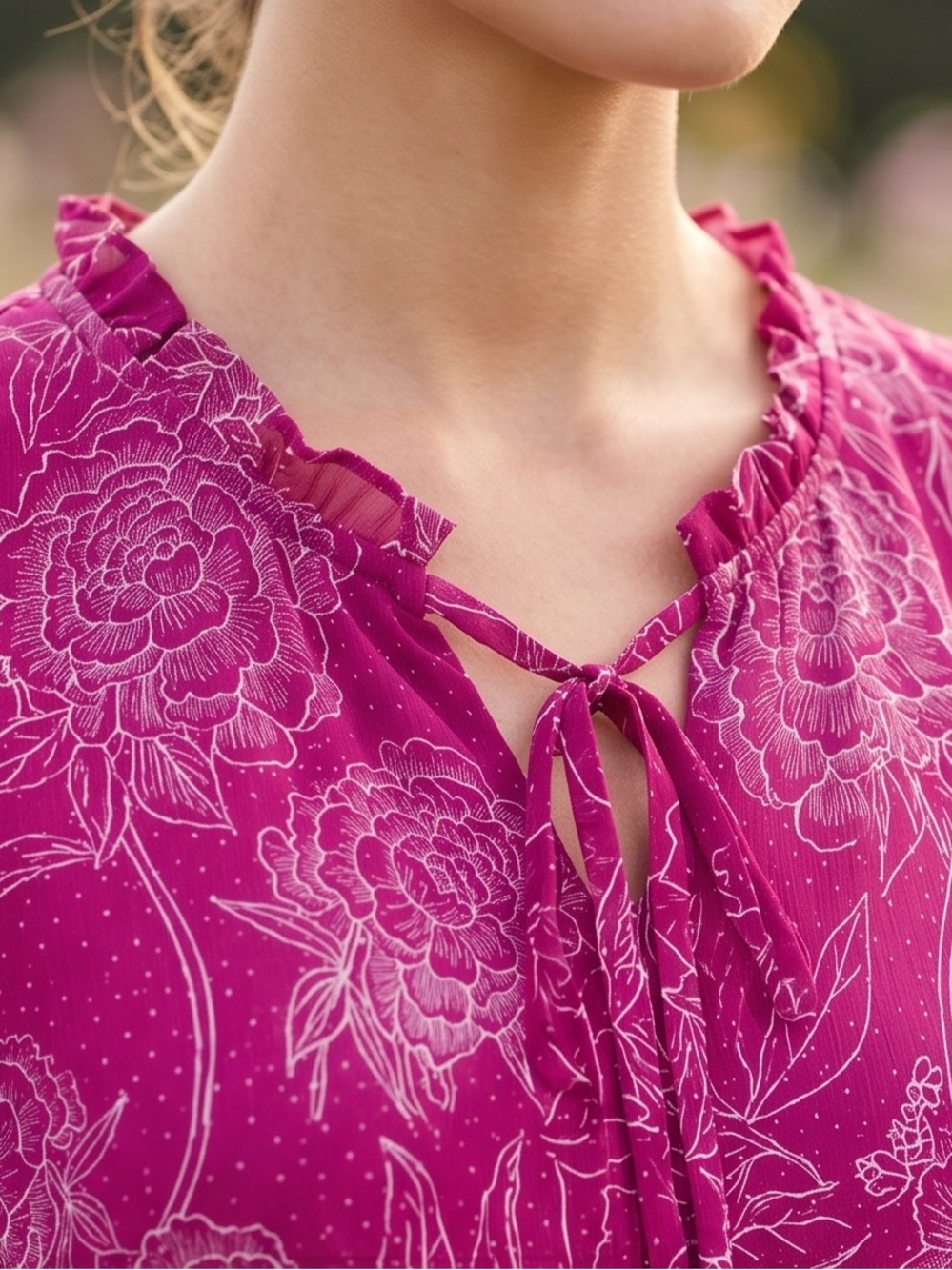 Merona Magenta Floral Sleeveless Tie-Neck Mini Dress - Picture 3 of 5